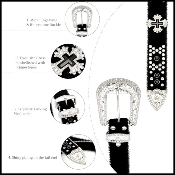 Rhinestone Studded Leather Belt Western Gothic Punk Rock Y2K Accessory main image 5
